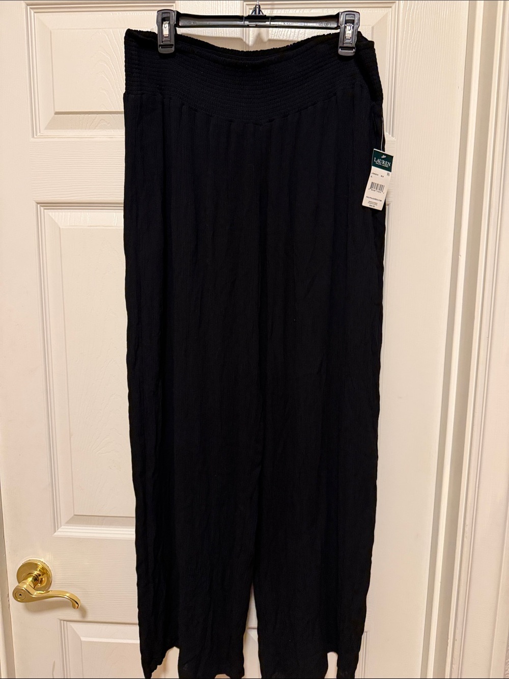 Ralph Lauren Black Wide-Leg Pull-On Knit Pants